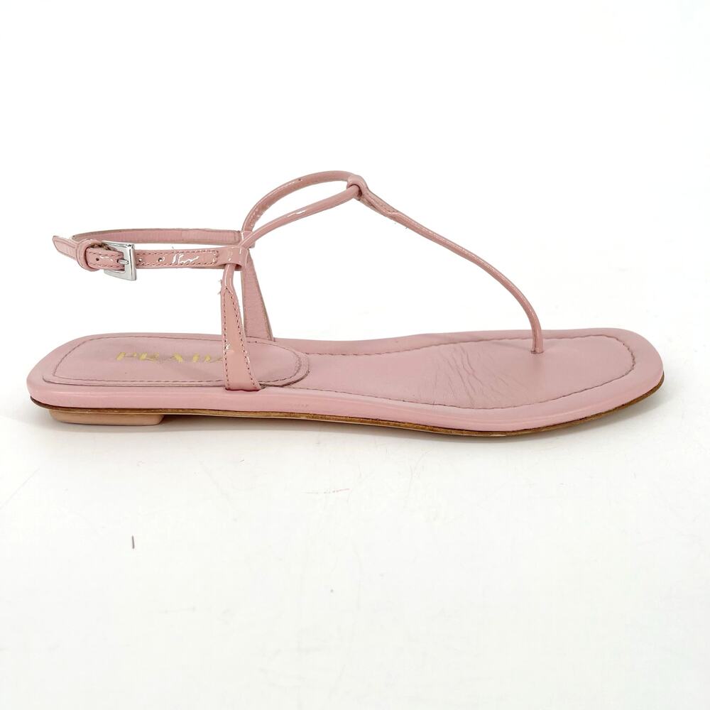 Prada Light Pink Patent Leather T Strap Thong Strappy Flat Sandals IT 37 - Picture 3 of 11